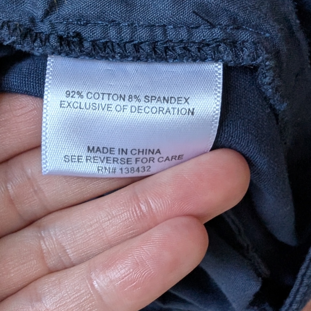 Modcloth Navy Chino Slim Pants w/ Pink Umbrella Embroidered Pattern Workwear 10 - Picture 7 of 8